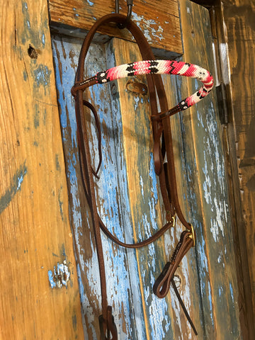 “Pink Pony” Beaded Browband Headstall