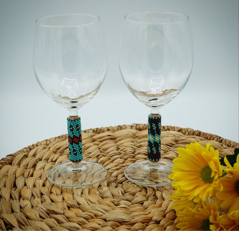 “Turquoise Cowgirl & Cowboy” Beaded Wine Glass Set